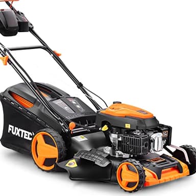 FUXTEC 4in1 Benzin Rasenmäher mit Elektrostart FX-RM5196eS • 6 PS • 196 CCM 4-Takt Motor • 51 cm Schnittbreite • Mulchmäher mit Radantrieb • E-Starter mit Antrieb • 60L Fangkorb & Seitenauswurf
