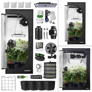 BRAST Growzelt GrowBox | Komplettset inkl. Sonderzubehör | viele Größen | 60x60x140-120x60x180cm | Vollspektrum LED Technologie | Belüftungs- & Bewässerungssystem | licht & wasserdicht | 70x70x160cm