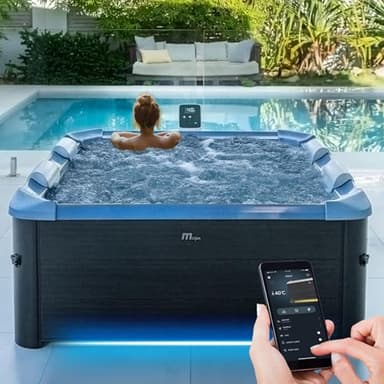 Miweba MSpa Whirlpool Outdoor | Frame Oslo Sapphire mit Fester Außenwand - Pool mit App Steuerung - 6 Personen Spa 160x160cm - UVC+ Wasserreinigung - Aufstellpool - Hot Tub