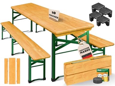 KESSER® Bierzeltgarnitur 3 teilig Gartenmöbel-Set | Klappbar 220 x 50 x 77cm | 2X Bierbänke 1x Biertisch | Festzeltgarnitur Biertisch Stehtisch Sitzgarnitur Holz 16-teiliges Bodenschoner-Set