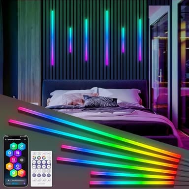 RGB+IC LED Akustikpaneele Beleuchtung, 6 Stück Intelligente Farbverfolgende Wandpaneele Beleuchtung mit Alexa & WLAN-App-Steuerung, DIY LED Streifen mit mehreren Farben (38 * 2+56 * 2+89 * 2cm)