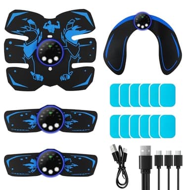 Mexlyca EMS Trainingsgerät, 8 Modi & 29 Intensitäten, Bauchmuskeltrainer EMS Trainingsgerat, Bauchtrainer, 12 Stück Ersatz-Hydrogels, USB Wiederaufladbar EMS Bauchtrainer Ganzkörper ABS/Bauch/Arm/Bein