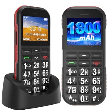 Seniorenhandy Ohne Vertrag, GSM Dual SIM Tastenhandy Seniorentelefon mit Großen Tasten, 1800 mAh Akku Lange Standby-Zeit, USB-C, Ladestation, Rentner Senioren Handy Einfach mit SOS-Taste, Schwarz