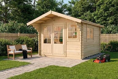 Gartenhaus Gabriel-34 mit Fußboden aus Holz, Gerätehaus 338x467cm, 10,07 m², 34 mm Wandstärke - Naturbelassen