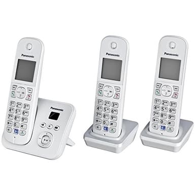 PanasonicKX-TG6823GS DECT Schnurlostelefon mit Anrufbeantworter (3 Mobilteile, strahlungsarm, Eco-Modus, GAP Telefon, Festnetz) perl-silber