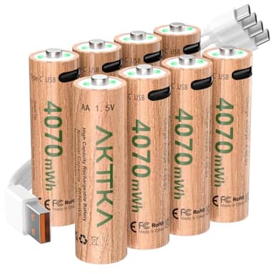 AKTTKA AA Akkus wiederaufladbar 4070 mWh, 8er, 1,5V Lithium, Mignon, LR6