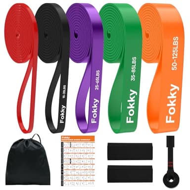 Fokky Fitnessbänder Widerstandsbänder - 5er Set, Resistance Bands mit Türanker & Schutzpads, Gymnastikband Klimmzug Bänder für Muskelaufbau, Kraftraining und Bodybuilding