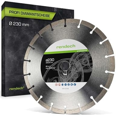 rendech® Profi Diamantscheibe 230mm für Stein, Beton, Granit, Ziegel uvm. - Diamanttrennscheibe mit hoher Schneidleistung | Zubehör Winkelschleifer