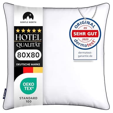 Gentle North Hochwertige Kopfkissen 80x80 cm groß in Hotelqualität - Flauschiges, gut gefülltes Schlafkissen für Allergiker geeignet (Ökotex 100 Zertifiziert) - 60° Waschbar