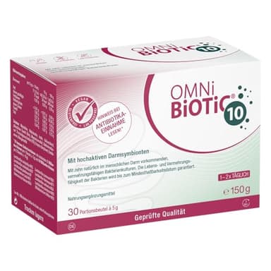 OMNi BiOTiC 10 | Antibiotikum? Darmflora ergänzen | Empfehlenswert ab dem ersten Tag einer Antibiotika-Therapie | Pulver | Zur täglichen Anwendung | Mit Inulin | Vegan | Glutenfrei | 30 Portionen