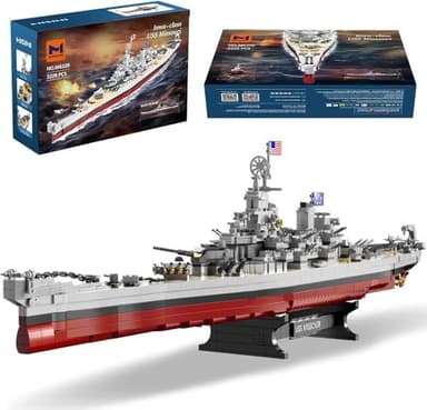 MISINI M6320 Military Series WWII Battleship Klemmbausteine Technik, 2228 Teile USS Missouri Battleship, Groß MOC Spielzeug Schiff Geschenkbauset für Erwachsene (Iowa)