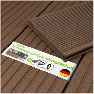 HORI WPC Terrassendielen Braun Massivdiele, Komplettset inkl. 40x60 mm Unterkonstruktion & Clips, rutschfest & UV-beständig für langlebige WPC-Terrasse Fläche: 5 m² I 4,00 m Dielenlänge