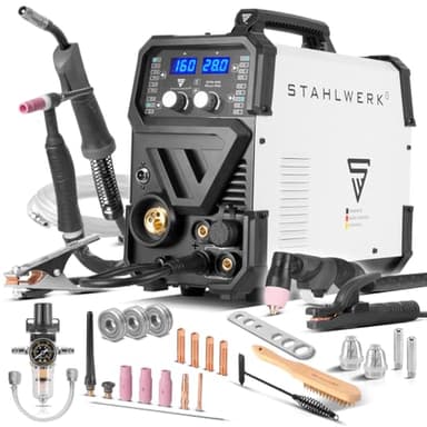 STAHLWERK Schutzgasschweißgerät 6-in-1 Kombi CTM-416 Puls Pro – CUT, WIG, MIG/MAG, PULS, MMA (E-Hand/ARC), FLUX bis 160A, Plasmaschneider bis 40A, HF-Zündung, Puls-Funktion, Drahtvorschub, LED-Licht