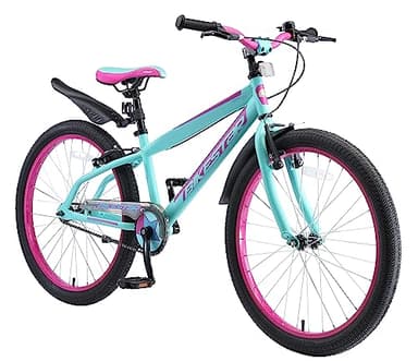 BIKESTAR Kinderfahrrad 24 Zoll für Mädchen und Jungen ab 9 Jahre | Kinderrad Urban Jungle | Fahrrad für Kinder Türkis & Berry | Risikofrei Testen