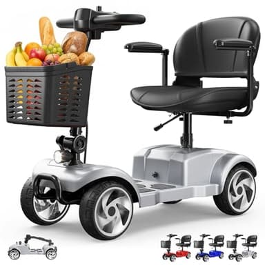 Seniorenmobil 4 Rad Klappbar Elektromobil für Senioren und Erwachsene 12AH Akku Elektrischer Rollator 20km Reichweite Elektroroller mit Sitz und Korb Elektro Scooter bis 150kg für Reisen, Silber