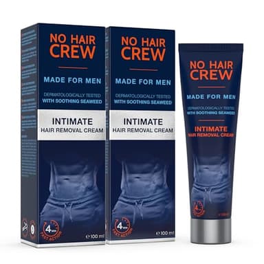 NO HAIR CREW Intim Haarentfernungscreme Männer, Doppelpack (2 x 100 ml) – Sanfte und gründliche Haarentfernung im Intimbereich ohne Rasurbrand, dermatologisch getestet