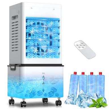 Mobile Klimaanlage ohne Abluftschlauch, 4-in-1 Klimagerät & Air Cooler, 12L Tragbares Mobiles Klimagerät mit Fernbedienung, 24H Timer, 45W Mini Klimaanlage Mobil für Schlafzimmer, Wohnzimmer & Büro