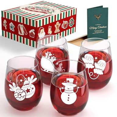 Joymaking Weihnachtsgläser 4er Set, Weihnachtsgeschirr, Glühweingläser, Weihnachtsglas, Weinglas Weihnachten, Weihnachtsgläser Geschenke, Trinkglas Weihnachten 520ml