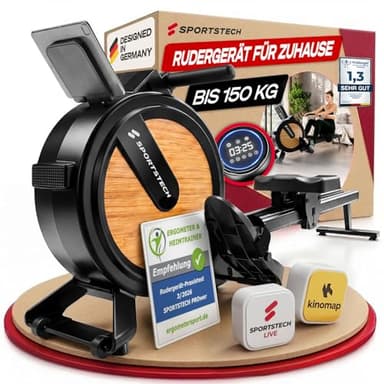 Rudergerät für Zuhause mit Wasser- oder Magnetwiderstand, bis 150 kg, LED-Display, App kompatibel, Dual Slide Rail, leise, ergonomischer Sitz, Ganzkörpertraining, vertikal verstaubar, PROwer/WRX500