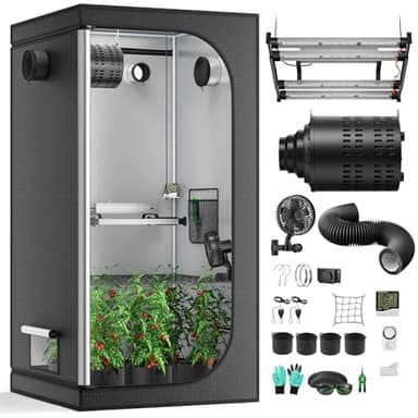 Yigowyigo Growzelt Komplettset 200x100x100cm, 240W LED Dimmbar Grow Lampe mit Aktivkohlefilter Belüftungssystem Growzelt Kit Komplettes mit Temperatur Controller Hydroponics Grow Zelt