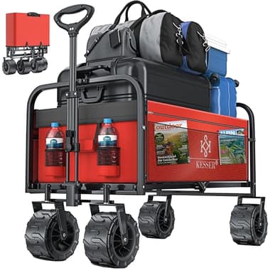 KESSER® Bollerwagen faltbar max. bis 150kg belastbar mit Breiten Vollgummi Reifen | Handwagen Transportkarre | Gerätewagen inkl. 2 Netztaschen & Seitentasche | Transportwagen Gartenanhänger klappbar