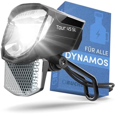 BÜCHEL Tour Dynamo Lampe mit Standlicht und StVZO Zulassung I 45 LUX Fahrradlampe vorne, LED Standlicht, Fahrrad Scheinwerfer, LED Fahrradlicht vorne