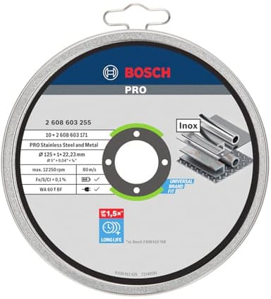 Bosch Professional 10x Trennscheibe Gerade Standard for Inox - Rapido (Rostfreier Stahl, WA 60 T BF, Ø 125 mm, 1.0 mm, Zubehör Winkelchleifer)