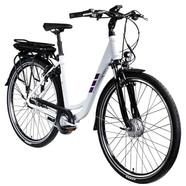 ZÜNDAPP Z502 E Bike Damen 28 Zoll Pedelec 155-180 cm Elektrofahrrad 7 Gang Damenfahrrad 522 Wh E Fahrrad (weiß/lila, 50 cm)