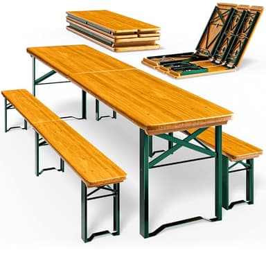 Casaria® Bierzeltgarnitur 220 cm Klappbar Stabil 3 Teilig 2X Bierbank 1x Breiter Tisch Holz Biertischgarnitur Festzeltgarnitur Biergarten Biergarnitur