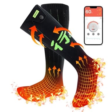 Beheizte Socken, Elektrische Heizsocken Damen Herren, Wiederaufladbare Beheizbare Socken mit 4 Temp modi, APP-Steuerung Thermosocken Fußwärmer Socken- für Outdoor-Wandern/Skifahren/Camping/Angeln