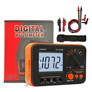 Digital-Megohmmeter 1000V Isolationsmessgerät, AIOMEST Isolationsmesser Isolationswiderstand bis 2 GΩ, mit 250V/500V/1000V Prüfspannung, AC/DC Spannungsmesser, Durchgangsprüfer, CAT III 600V