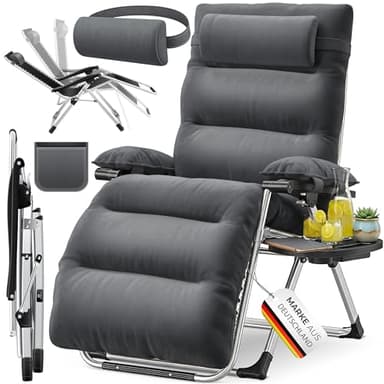 KESSER® Sonnenliege Liegestuhl,Gartenliege extra breit & Wetterfest,Belastbar 200kg,Ergonomisches Polster verstellbare Rückenlehne inkl. Nackenkissen Getränkehalter Armpolster & Seitentasche Anthrazit