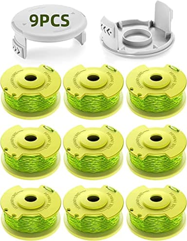 YWTESCH 11 Stück Aktualisiertes Modell Ersatz Rasentrimmer Spule Funktioniert Mit Ryobi One + 18V 24V 40V Rasentrimmer,Ø2.0mm und 3.4m LäNge Fadenspule,EnthäLt 9 Fadenspule und 2 Kappendeckel