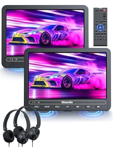 GOnavidio DVD Player Auto 2 Bildschirme 10,5" Mit 5 Stunden Akku 2 Kopfhörern Tragbarer Auto DVD Player Fernseher für Kinder TV, Unterstützt USB/SD, Regionsfrei (1 Player + 1 Monitor)