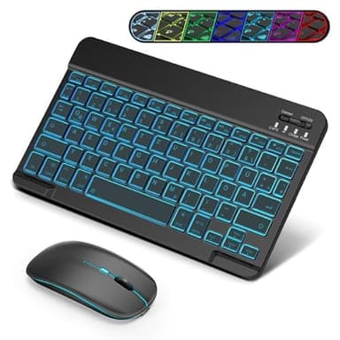 SOPPY Bluetooth Tastatur & Maus mit Hintergrundbeleuchtung,Tragbare wiederaufladbare kabellose Tastatur & Maus kompatible mit Pad/Sam-Sung/Android/Windows, DE QWERTZ Layout, Schwarz Beleuchtet
