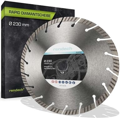 Turbo Diamantscheibe 230mm für Granit, Beton, Stein, Stahlbeton uvm. - Diamanttrennscheibe mit höchster Schneidleistung | rendech® Diamantwerkzeuge