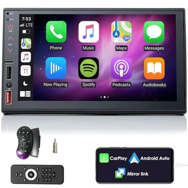 iFreGo Doppel Din Autoradio mit Wireless CarPlay & Wireless Android Auto, Autoradio Bluetooth, Autoradio mit Navi 7 Zoll Bildschirm,RDS/AM/FM Radio,GPS,7 LED Farben,Mirror Link,USB,Ladefunktion