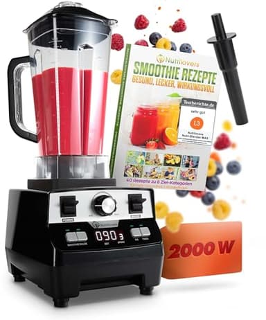 Nutrilovers Hochleistungsmixer NUTRI-BLENDER MAX Standmixer 2000W Hochleistung Smoothie-Maker Profi Mixer Blender - 2L Tritan, BPA-FREI, 9 Stufen, Digital-Timer Inkl. Smoothie Rezeptbuch