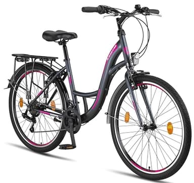 Licorne Bike Stella Premium City Bike in 24,26 und 28 Zoll - Fahrrad für Mädchen, Jungen, Herren und Damen - 21 Gang-Schaltung - Hollandfahrrad Citybike (Anthrazit, 26.00)