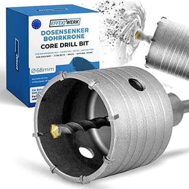 EFFEKTWERK Bohrkrone 68mm SDS Plus - Dosenbohrer für Mauerwerk, Porenbeton, Gasbeton, Ziegel, Naturstein - Steckdosenbohrer - Dosensenker 68mm für Bohrhämmer - Hammerschlagfest