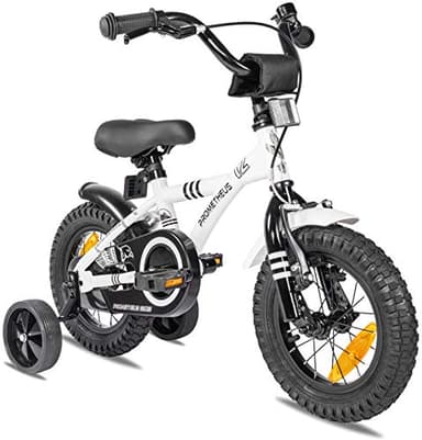 PROMETHEUS BICYCLES Kinderfahrrad ab 3 Jahren - 12 Zoll Kinder Fahrrad Mädchen Jungen Fahrrad Kinder mit Stützräder Rücktrittbremse in Weiss