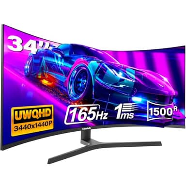 Gawfolk 34 Zoll Ultrawide Curved Gaming Monitor 165Hz, 1500R PC Bildschirm UWQHD 3440x1440 mit Höhenverstellung, Gebogenes Computerbildschirm, VA, Displayport, HDMI, unterstützt VESA 75 x 75 mm