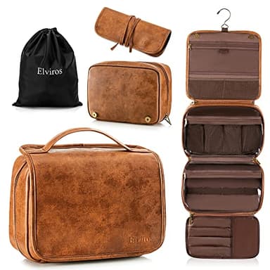 Elviros Kulturbeutel für Herren, Geschenke für Männer aus PU-Leder, kulturtasche zum aufhängen, 3 in 1 multifunktional abtrennbare kulturtasche, Waschtasche große wasserdichte Reise-Kosmetiktasche