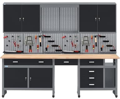 Küpper Werkbankset 70412-9, Breite 240 cm, Werkbank, Hängeschrank, Lochwand (Schwarz, 240 x 204 cm (BxH))