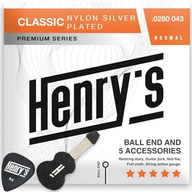 Gitarrensaiten Klassische Gitarre mit Ball End – Gitarrensaiten Konzertgitarre Nylon – Ideal für Anfänger & Übung – Normal Tension – inkl. 5 Gitarren Zubehör– Saiten für Akustikgitarre Gitarre