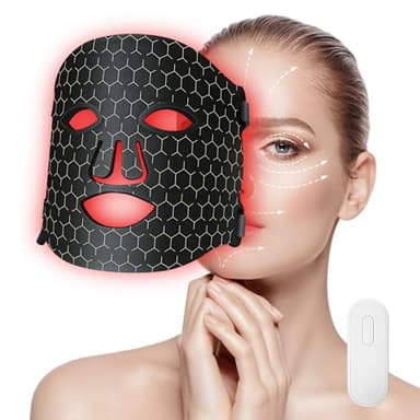 Rotlichtlampe Gesicht, LED Rotlicht Maske 7-Farben-Lichtmaske mit 270 Perlen, Wiederaufladbare LED Mask Gesicht für Gesichtsschönheit, Anti-Aging, Verjüngung, Straffung (Schwarz)