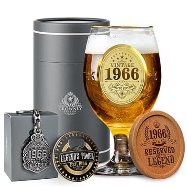 CROWNLY CRYSTAL® 1966 Bierglas Gravur 60. Geburtstag personalisiertes Geschenk für Mann Männergeschenk Deko Karte 60 Jahre Papa Geschenkidee