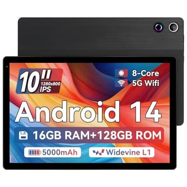 Ainmel Tablet 10 Zoll, Android Tablet, Octa-Core, 16GB RAM 128GB ROM 1TB TF, 1280x800 IPS, 5G WiFi 6, Bluetooth 5.0, 5000mAh, 5MP+8MP, Widevine L1 Game Tablet PC Pad, Schwarz