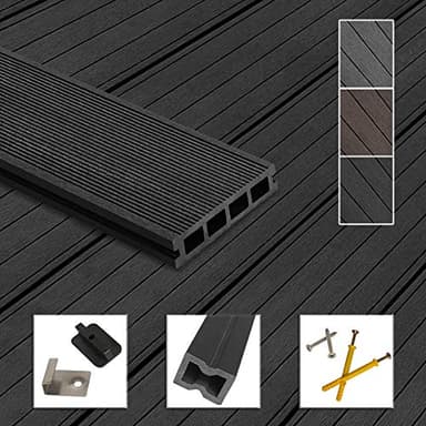 Montafox WPC Terrassendielen Dielen Komplettset Hohlkammerdiele Komplettbausatz Unterkonstruktion Clips, Größe (Fläche):10 m² 2.2m, Farbe:Anthrazit