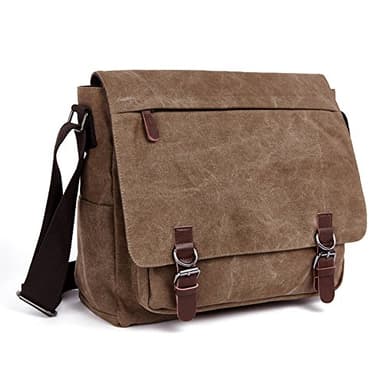 LOSMILE Umhängetasche Herren Schultertasche 16 Zoll Kuriertasche Canvas Laptop Tasche Messenger Bag für Arbeit und Schule. (Kaffee)
